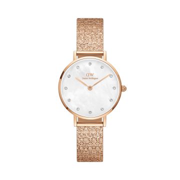 Petite Lumine Pressed Piano 28mm MOP Dial Quartz Rose Gold Plated Watch