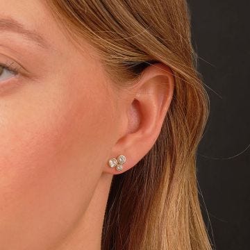N9ne 9k Yellow Gold 3 Rubover Cubic Zirconia Cluster Earrings
