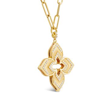 Roberto Coin Venetian Princess pendant in 18k yellow gold with diamonds.