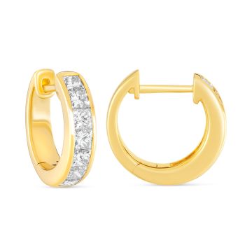 18k Yellow Gold and Princess Cut Diamond Hoop Earrings
