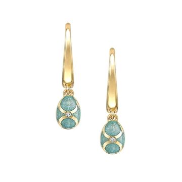 Faberge Heritage 18k Gold Turquoise Guilloche Enamel Egg Drop Hoop Earrings