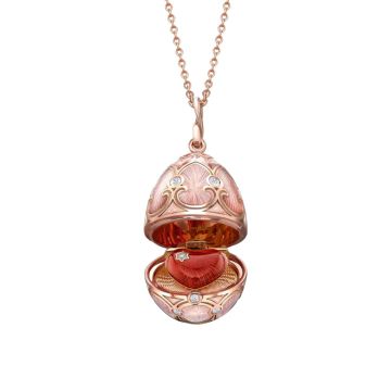 Faberge Heritage 18k Gold Pink Guilloche Enamel Heart Surprise Locket
