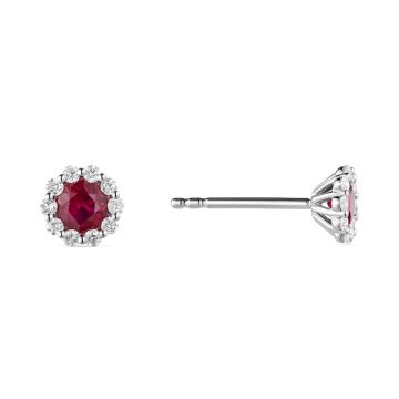 18k White Gold 0.56ct Ruby & Diamond Cluster Stud Earrings