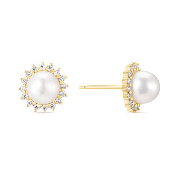18k Pearl and Diamond Cluster Earrings