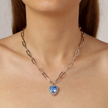 Simona Silver Light Blue & Crystal  Pendant Necklace