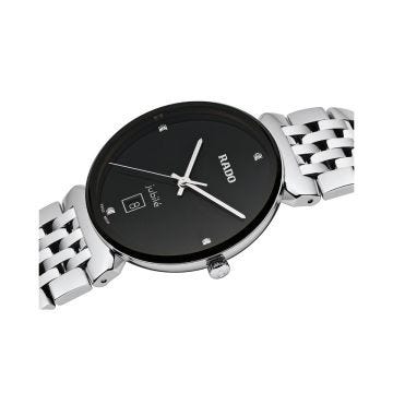 Embrace elegance with the Rado Florence Diamonds 38mm watch. Featuring a sleek black dial, precise quartz movement, and a durable stainless steel case, this timepiece exudes sophistication. Its stainless steel bracelet adds a touch of refinement, making i