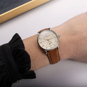 Herbelin Inspiration 32mm, Ivory Dial, Quartz Movement, Stainless Steel Case, Brown Leather Strap Watch 10647AP17TRGD