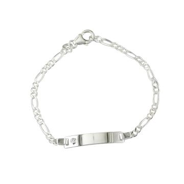 Sterling Silver CZ Set ID Figaro Chain Link Bracelet