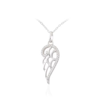 Sterling SIlver Cubic Zirconia Angel Wings Pendant Necklace