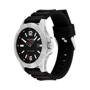 Tommy Hilfiger Ryan Mens 42mm Black Dial Quartz Movement Silicone Strap Watch