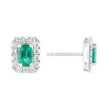 18k White Gold Oval 0.93ct Emeralds & 0.49ct Diamonds Claw Set Earrings