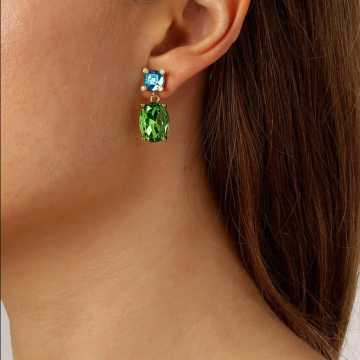 Antonia Yellow Gold Aqua & Green Drop Earrings