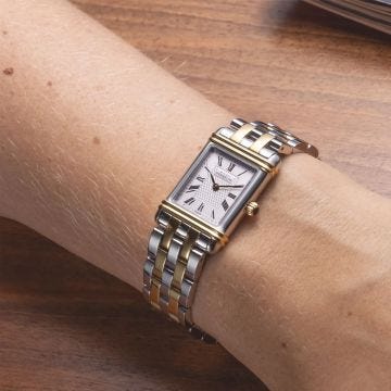 Art Deco 20.3x24.4mm, Silver Dial, Quartz Movement, Stainless Steel & Gold PVD Watch