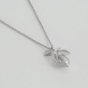 Large Lemon & Leaf Necklace in Sterling Silver