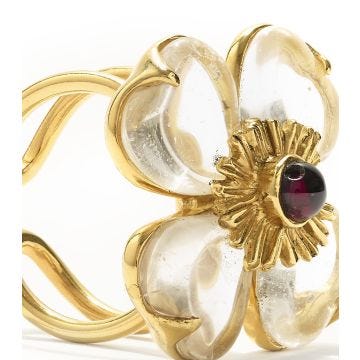 Trefle Clover Natural Rock Crystal Yellow Gold Plated Ring - Size 56