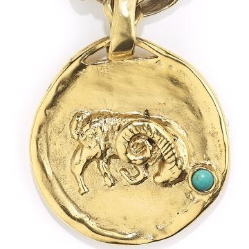 Talisman Aries Turquoise Stone Yellow Gold Plated Medallion