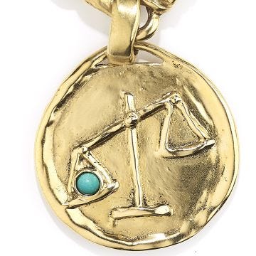Talisman Libra Turquoise Stone Yellow Gold Plated Medallion