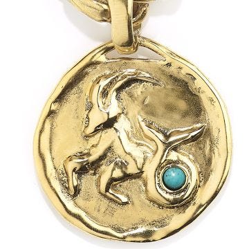 Talisman Capricorn Turquoise Stone Yellow Gold Plated Medallion