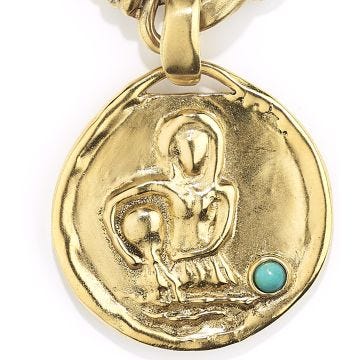 Talisman Aquarius Turquoise Stone Yellow Gold Plated Medallion