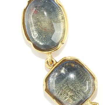 Cabochons Denim Blue Tinted Rock Crystal Yellow Gold Plated Necklace