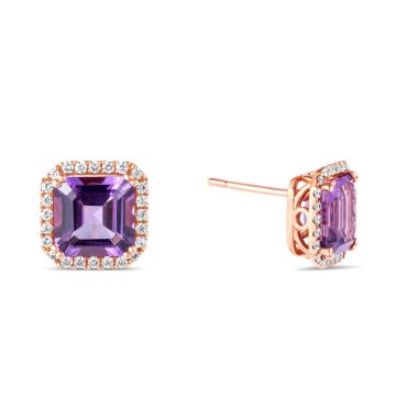 18k Amethyst and Diamond Halo Studs