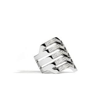 Stairway 5 Rows Diamonds & Silver Ring