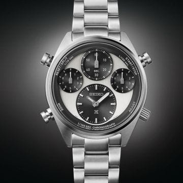 Seiko Speedtimer Prospex Chronograph 42mm, White Dial, Solar Quartz Movement, Stainless Steel Case, Stainless Steel Bracelet Watch sfj001p1. Image one