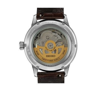 Seiko Cocktail Time Midnight Blue Moon, Presage 40.5mm, Blue Dial, Automatic Movement, Stainless Steel Case, Brown Leather Strap Watch SRPK15J1