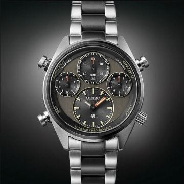 Seiko Khaki Stripe Speedtimer Prospex Chronograph 42mm, Khaki Dial, Solar Quartz Movement, Stainless Steel Case, Stainless Steel Bracelet Watch SFJ005P1. Image one