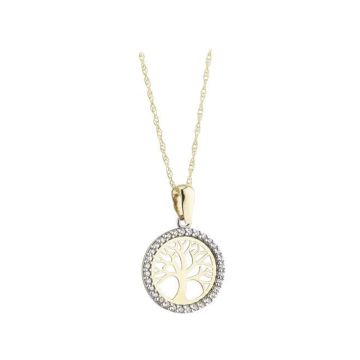 N9ne 9k Yellow Gold CZ Tree of Life Pendant Necklace