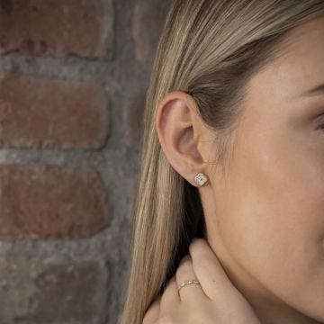 N9ne 9k Yellow Gold Cubic Zirconia Clover Stud Earrings