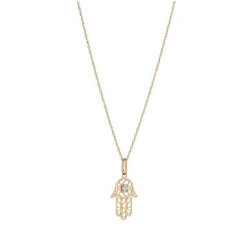 9k Yellow Gold Hand Of Fatima Pendant Necklace