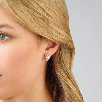 Sterling Silver Cubic Zirconia Wrap Pearl Stud Earrings