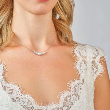 Sterling Silver CZ 5 Freshwater Pearl Bar Necklace