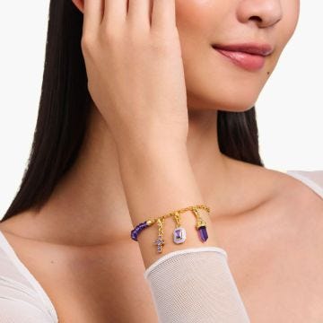 Thomas Sabo Purple Bead Gold Plated Charm Carrier Bracelet