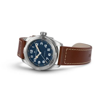 Expedition Auto Khaki Field 37mm, Blue Dial, Automatic Movement, Stainless Steel Case, Brown Leather Strap Watch