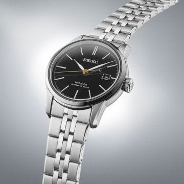 Seiko Deep Black Urushi Lacquer, Presage 40.2mm, Black Dial, Automatic Movement, Stainless Steel Case, Stainless Steel Bracelet Watch SPB405J1