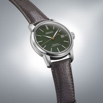 Seiko Natural Green Urushi Lacquer Presage 40.2mm, Green Dial, Automatic Movement, Stainless Steel Case, Brown Leather Strap Watch SPB407J1