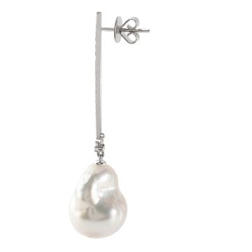 18k White gold South Sea Pearl and Diamond Drop Earrings. Image one