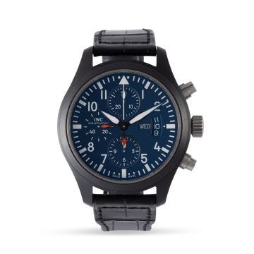 Pre-Owned Top Gun Chronograph 44mm, Blue Dial, Automatic Movement, Ceramic Case, Alligator Leather Strap Watch