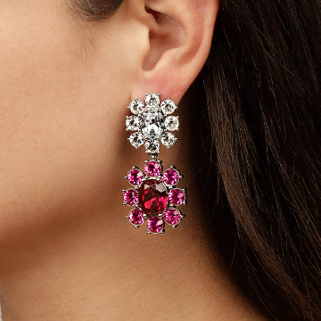 Lina Silver Pink & Crystal Drop Earrings