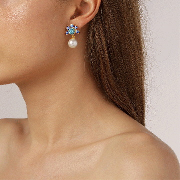 Veronica Gold Aqua Blue Drop Earrings