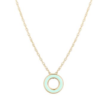 N9ne 9k Yellow Blue Enamel Round Pendant Necklace