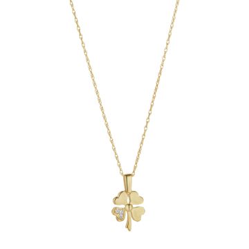 9k Yellow Gold Cubic Zirconia Set Four Leaf Clover Pendant Necklace