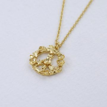Gold Plated Silver Sterling Floral Peace sign "Faith" Necklace