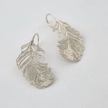Silver Sterling Peacock Feather Hook Earrings