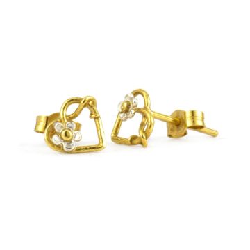 Silver & Gold Plated Posy Heart Stud Earrings