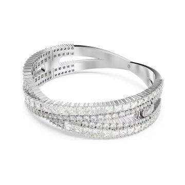 Swarovski Rhodium Plated White Mixed Cut Crystal Infinity Hyperbola Cuff Bangle