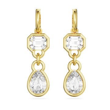 Swarovski Gold-Tone Plated Mix Cut White Crystal Dextra Drop Earrings