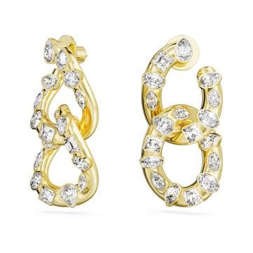 Swarovski Gold-Tone Plated Mixed Cut White Crystal Interlocking Loop Dextera Hoop Earrings